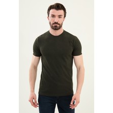 Desenli Haki Slim Fit Bisiklet Yaka Erkek T-Shirt