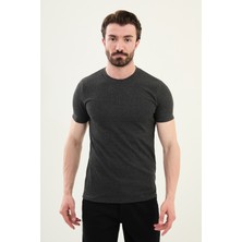 Desenli Antrasit Slim Fit Bisiklet Yaka Erkek T-Shirt