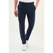 Düz Lacivert Slim Fit Beli Tokalı Erkek Pantolon