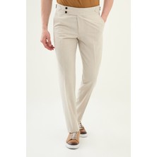 Düz Taş Rengi Slim Fit Beli Tokalı Erkek Pantolon