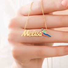 Renkli Mineli Kuş Isimli Altın Kaplama Gümüş Kolye