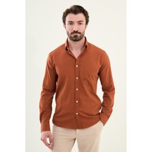 Gofreli Kiremit Slim Fit Pamuk Erkek Gömlek