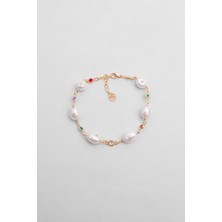 Beatriks 18 Ayar Sarı Altın Kaplama 20 cm Gümüş Inci Bileklik