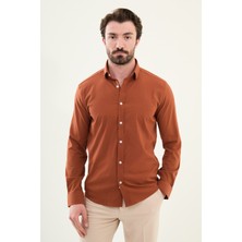 Gofreli Kiremit Slim Fit Pamuk Erkek Gömlek