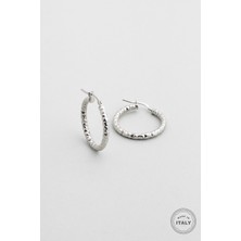 Dolunay 18 Ayar Beyaz Altın Kaplama Gümüş Halka Küpe