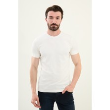 Desenli Ekru Slim Fit Bisiklet Yaka Erkek T-Shirt