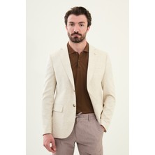 Kırçıllı Ekru Slim Fit Mono Yaka Keten Erkek Ceket