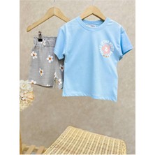 Laciel Paris Çiçek Baskılı T-Shirt ve Müslin Şort Alt Üst Takım