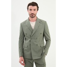 Düz Slim Fit Geniş Yaka Kruvaze Erkek Takım Elbise