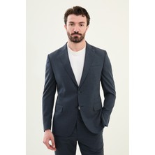 Desenli Lacivert Slim Fit Geniş Yaka Erkek Takım Elbise