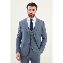 Desenli Lacivert Slim Fit Mono Yaka Erkek Takım Elbise