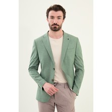 Düz Haki Slim Fit Mono Yaka Keten Erkek Ceket