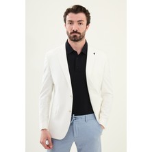 Düz Ekru Slim Fit Mono Yaka Keten Erkek Ceket