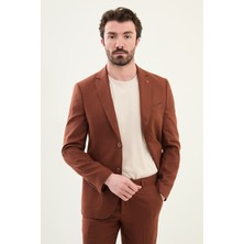 Desenli Kiremit Slim Fit Torba Cep Mono Yaka Erkek Takım Elbise