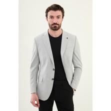 Ekoseli Gri Slim Fit Mono Yaka Erkek Ceket