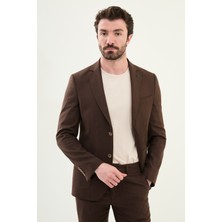 Desenli Kahverengi Slim Fit Torba Cep Mono Yaka Erkek Takım Elbise