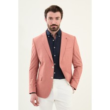Düz Kiremit Slim Fit Mono Yaka Keten Erkek Ceket