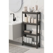 Mithra Life 4 Katlı Tekerlekli Slim Ince Siyah Banyo Mutfak Rafı MIT1201