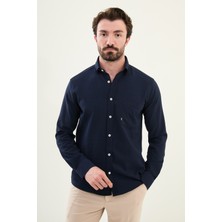 Gofreli Lacivert Slim Fit Pamuk Erkek Gömlek