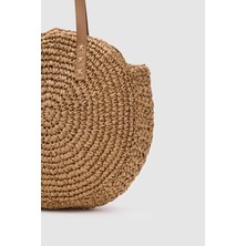 Oggo Hasır Deri Saplı Fermuarlı L. Gold Aksesuarlı Omuz Çantası