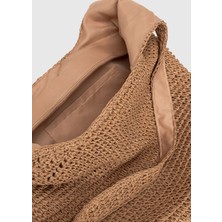 Oggo Hasır Örgü Saplı Fermuarlı L. Gold Aksesuarlı Omuz Çantası