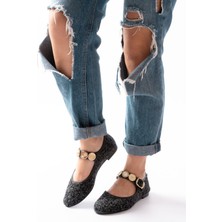 İNF-6363 Siyah Havlu Desenli Baret Tokalı Günlük Bayan Ayakkabı