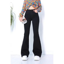 Ramrod Kadın Gable Solmayan Siyah Yüksek Bel Ispanyol Paça Kot Pantolon