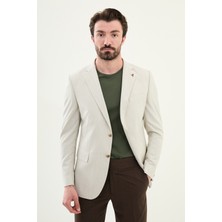 Ekoseli Bej Slim Fit Mono Yaka Erkek Ceket
