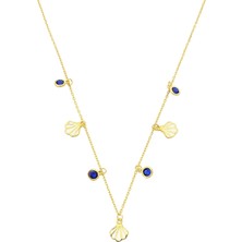 18K Altın Kaplamalı 925 Ayar Gümüş Istiridye Figürlü Şans Kolyesi - 23175301