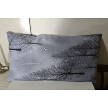 Yastık Kılıfı 2 Adet Gri Siyah Ağaçlı Kelebek Kuş (48X65)KALITELI Kullanışlı Şık Güzel