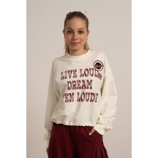 09-15 Yaş Kız Çocuk 2 Iplik Yazı Baskılı Sweat - Ekru-Bordo