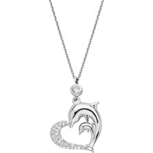 925 Ayar Gümüş Kalpli Yunuslar Kolye - 23179000