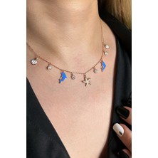 925 Ayar Gümüş Rose Deniz Canlıları Figürlü Şans Kolyesi - 23176001