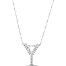 925 Ayar Gümüş Y Harfi Kolye - 23091602