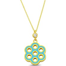 18K Altın Kaplamalı 925 Ayar Gümüş Mineli Çiçek Kolye - 23182401