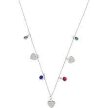 925 Ayar Gümüş Renkli Taşlı Kalpli Şans Kolyesi - 23175201