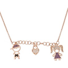 925 Ayar Gümüş Rose Kız ve Erkek Çocuğu Figürlü Kolye - 23177001