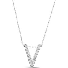 925 Ayar Gümüş V Harfi Kolye - 23091502