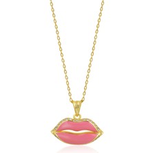 14 Ayar Altın Kaplamalı 925 Ayar Gümüş Dudak Kolye - N183501