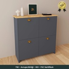 B3CONCEPT 4 Kapaklı 4 Raflı Ayakkabılık Kapalı Çok Amaçlı Kapaklı Modern Ayakkabı Dolabı  Antrasit-Safirmeşe