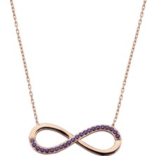 925 Ayar Gümüş Mor Taşlı Rose Sonsuzluk Kolye - 23177401