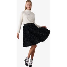 09-15 Yaş Kız Çocuk Yarım Balıkçı Yaka Bluz - Ekru