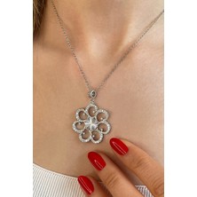 925 Ayar Gümüş Zirkon Taşlı Tasarım Kolye - 23179801