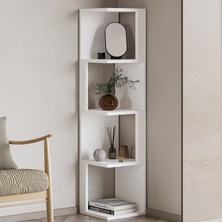 İnarch Dizayn Herry Köşe Kitaplık – Dekoratif Raf Ünitesi, Modern Kütüphane, Beyaz