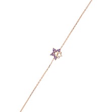 925 Ayar Gümüş Mor Taşlı Rose Yıldız Bileklik - 45100701