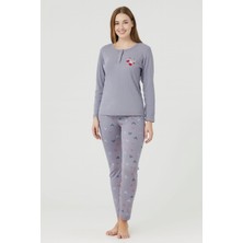 Pemilo Kadın 05020 Uzun Kol % 100 Pamuk Raporlu İnterlok Pijama Takımı