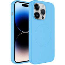 Apple iPhone 12 Pro Kılıf Magsafe Wireless Şarj Özellikli Pastel Renk Silikon Mnc Plas Kapak-Mavi Açık