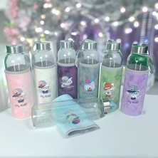 Figürlü Peluş Kılıflı Renkli Cam Matara Suluk 500 ml HK5017