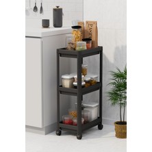 Mithra Life 3 Katlı Hazneli Tekerlekli Siyah Mutfak Banyo Rafı Pg MIT1215
