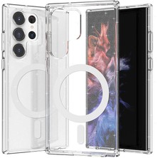 Galaxy S23 Ultra Kılıf Magsafe Şarj Özellikli Parlayan Simli Saydam Renkli Mnc Allstar Kapak-Şeffaf